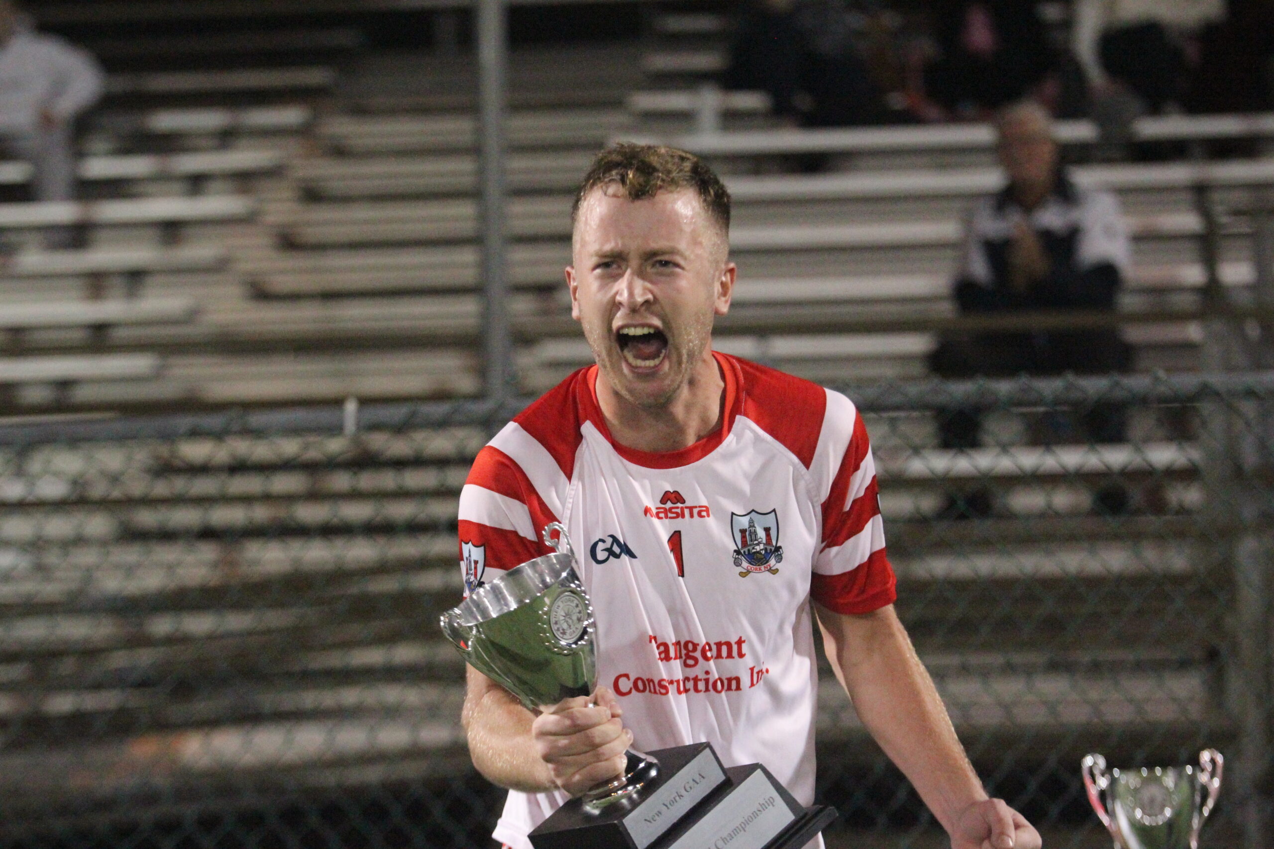 Cork captain Donal Casey lifts the Junior A title (Photo by Sharon Redican)