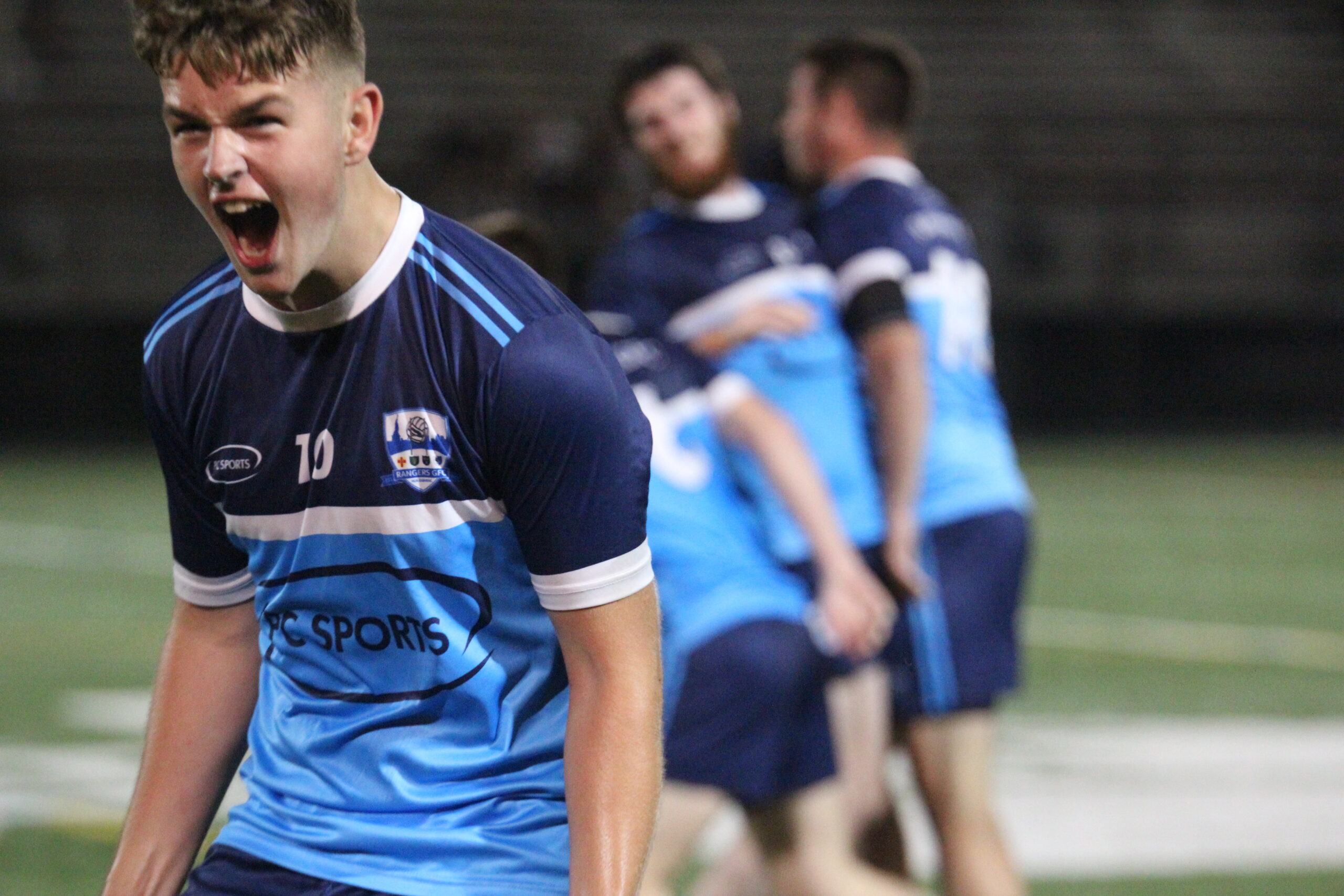 Rangers GFC player Joey Grace celebrates after the final whistle at Gaelic Park on Oct. 1, 2021. Rangers GFC v Shannon Gaels (Photo by Sharon Redican)