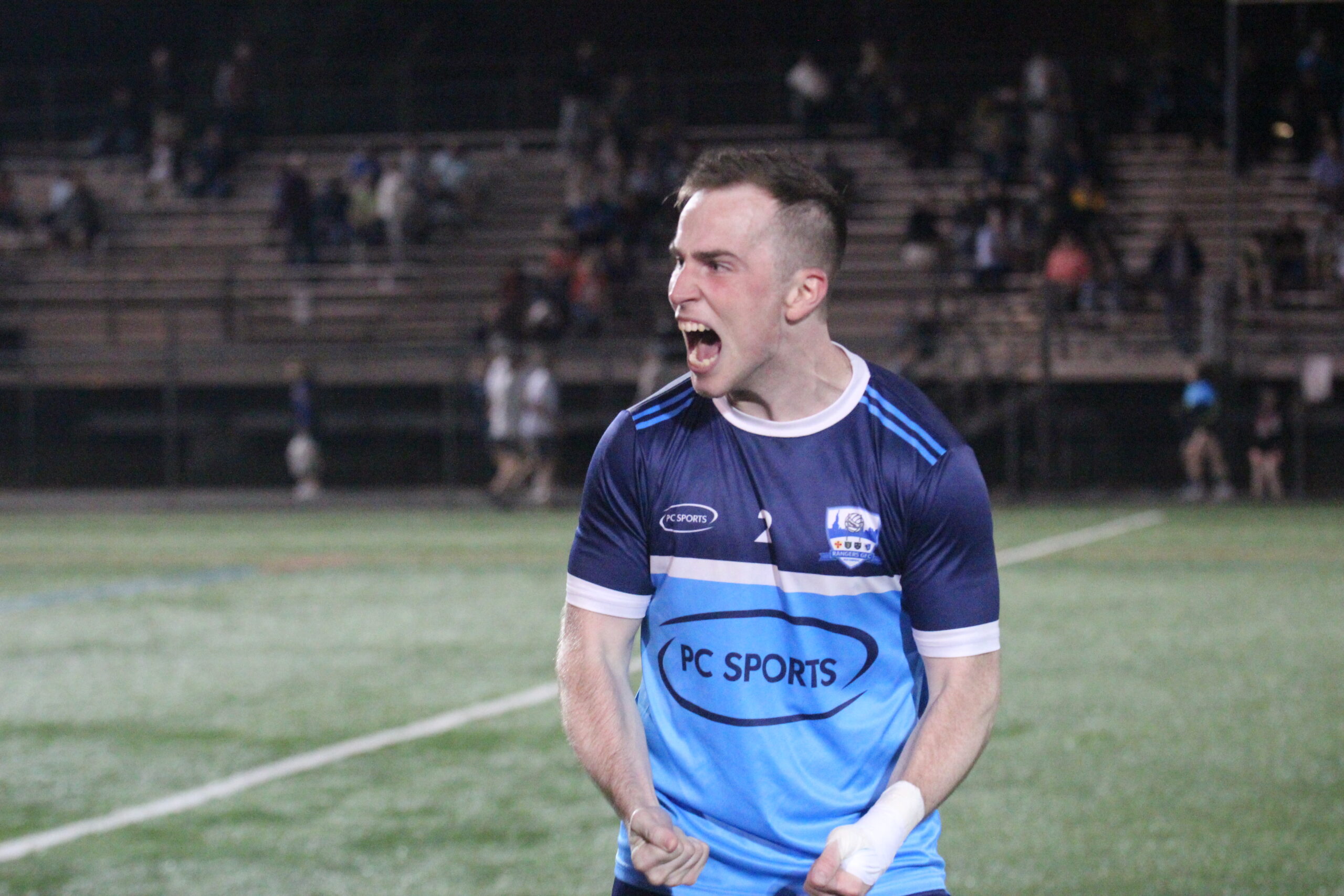 Rangers GFC player Emmet Clarke celebrates after the final whistle at Gaelic Park on Oct. 1, 2021. Rangers GFC v Shannon Gaels (Photo by Sharon Redican)