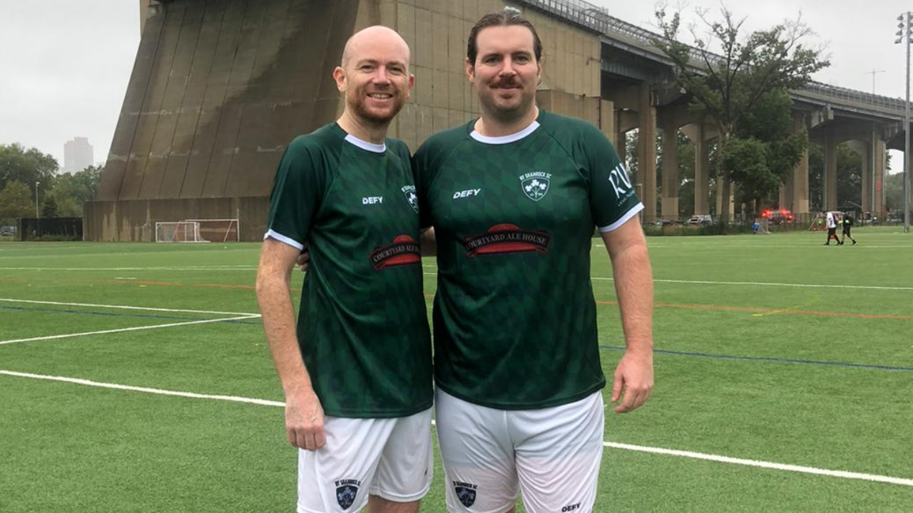 Shamrocks Over 30s Goal scorers John Riordan (L) and Kevin McPhillips (R) 