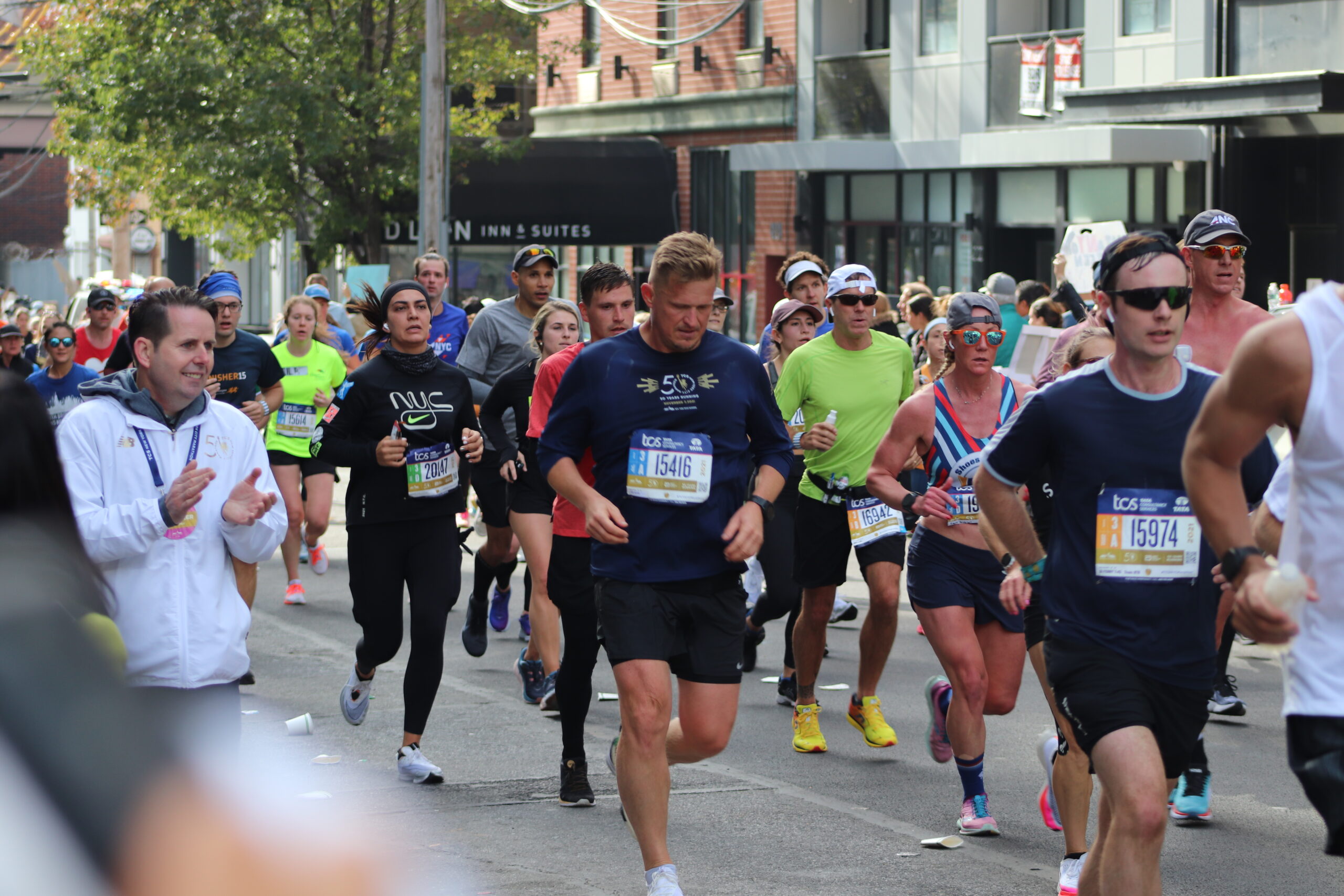 Runners at the Queens section of the 2021 New York City marathon route (Photo by Michael Dorgan, The Long Hall Podcast)