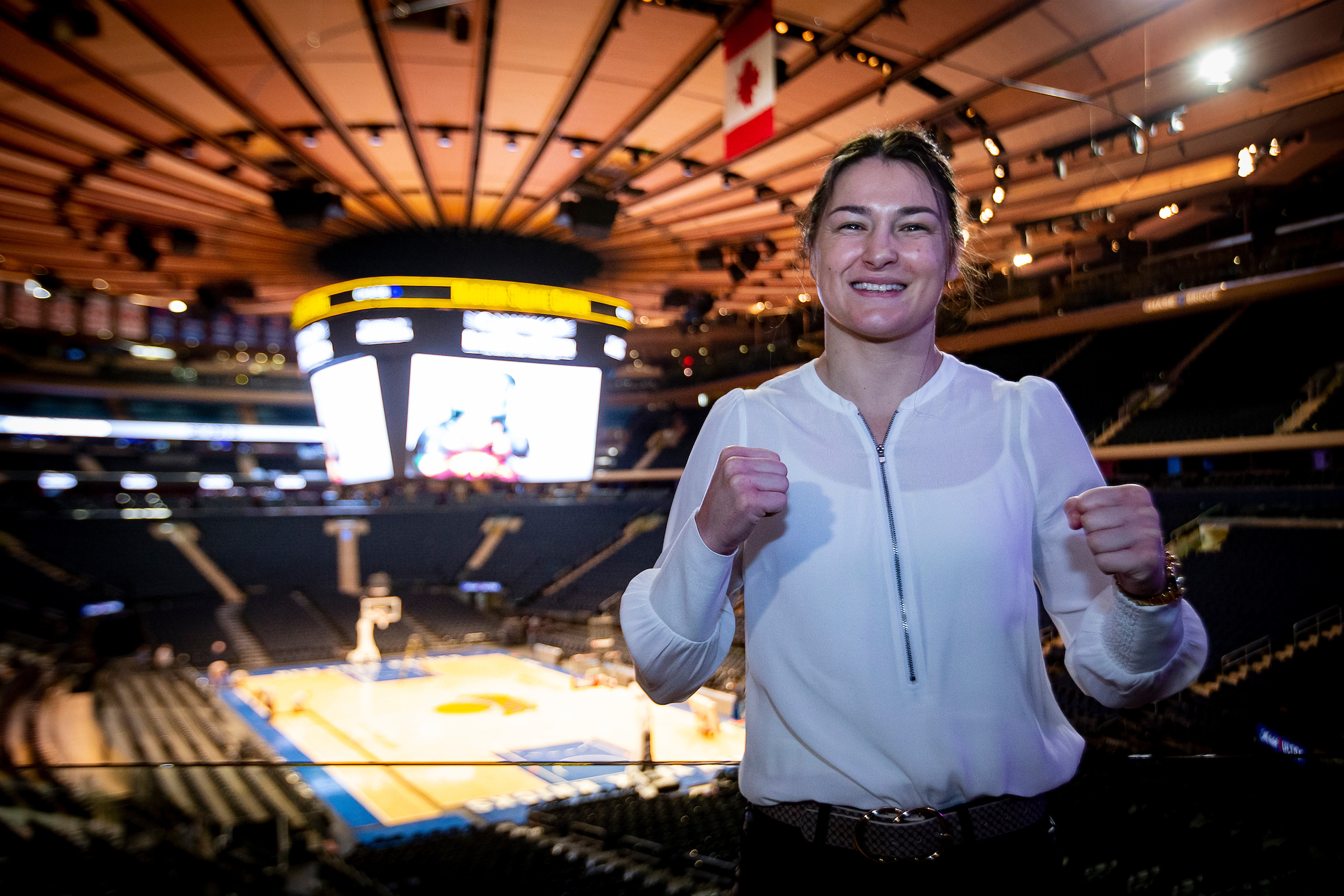 February 2, 2022; New York, NY; Behind the scenes of Eddie Hearn of Matchroom, Undisputed World Lightweight champion Katie Taylor during Good Day New York Sports Extra with Tina Cervasio announcing their fight April 30, 2022 at Madison Square Garden in New York City. Mandatory Credit: Michelle Farsi for Matchroom/MSG Photos