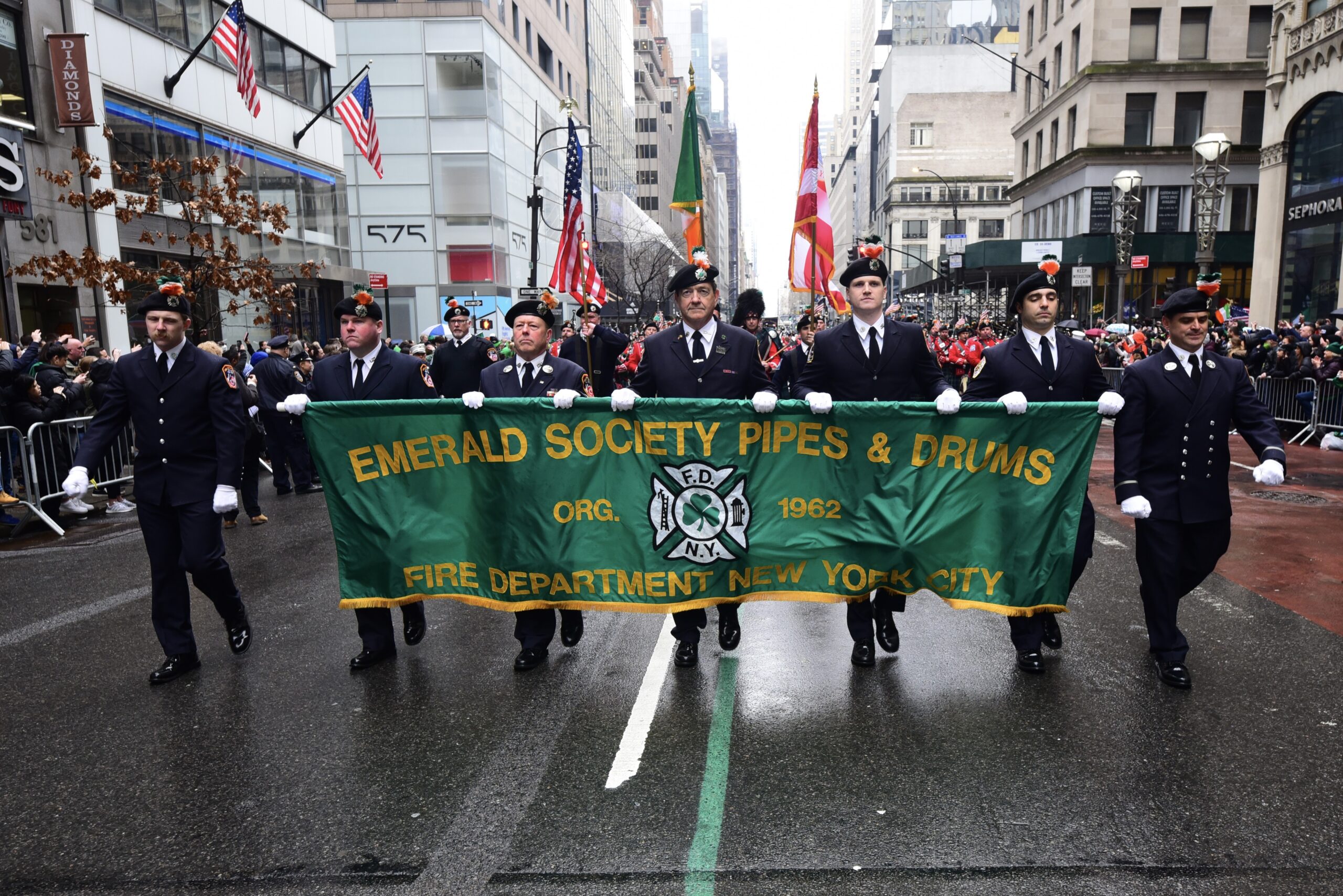 FDNY members marching in the New York City St. Patrick's Day Parade along Fifth Avenue in Manhattan. (Photo: FDNY)