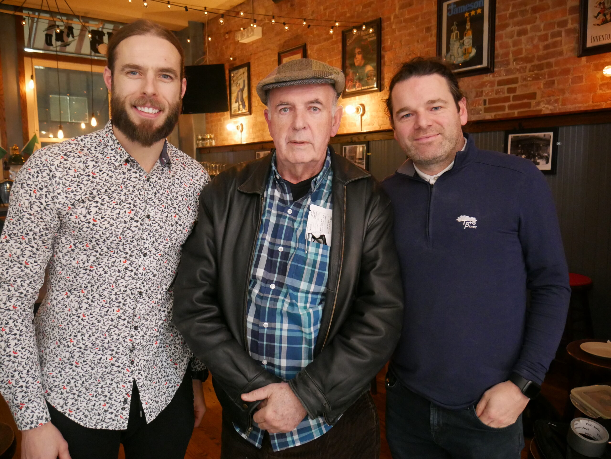 Michael Dorgan, Donal Gallagher and Johnny Kennedy, pictured in February 2020 after recording an episode for The Long Hall Podcast