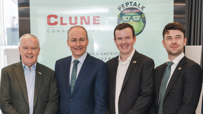 Michael Clune, Founder & Chairman, Clune Construction; An Tánaiste, Mr. Micheál Martin TD; Sean Clune Managing Director, New York Operations, Clune Construction; James Brogan, CEO and Co-Founder, PepTalk.